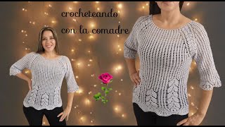 ⭐⭐⭐⭐⭐tutorial blusa kaly puntada hojas a crochet parte #1 crocheteando con la comadre