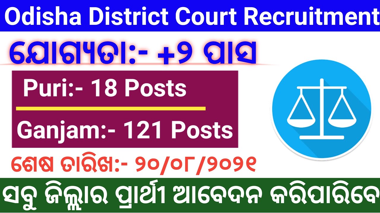 Odisha District Court Recruitment 2021 | Puri & Ganjam Jobs | Odisha Govt Jobs 2021 | Odisha Jobs