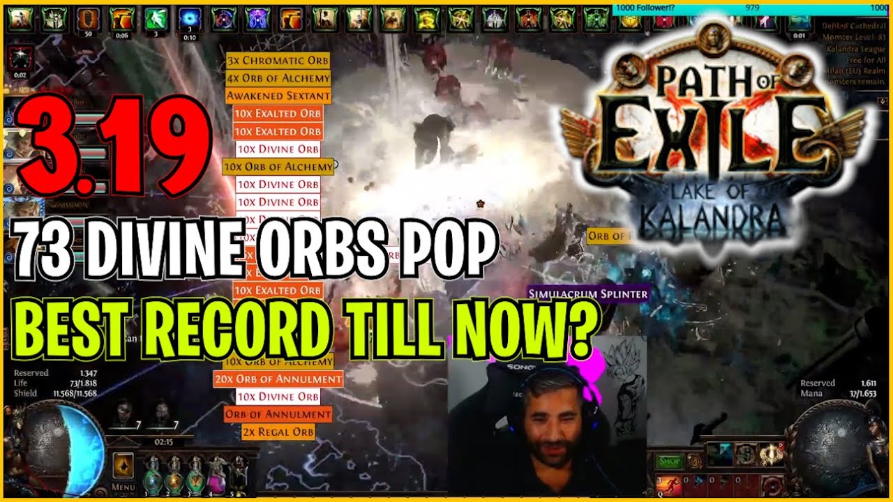 ⚡ POE 3.19 ⚡ MrPurperi - 73 Divine orbs pop, best record till now
