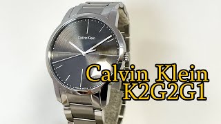 【質屋】Calvin Klein　カルバンクライン　腕時計　中古　美品　City (シティ) 　K2G2G1Z3　グレー色文字　3針　ケース幅約43mm