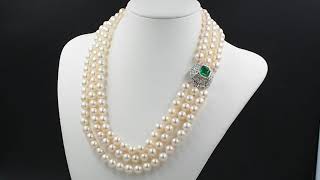Vintage Triple Strand Pearl 3.80 Ct. Colombian Emerald