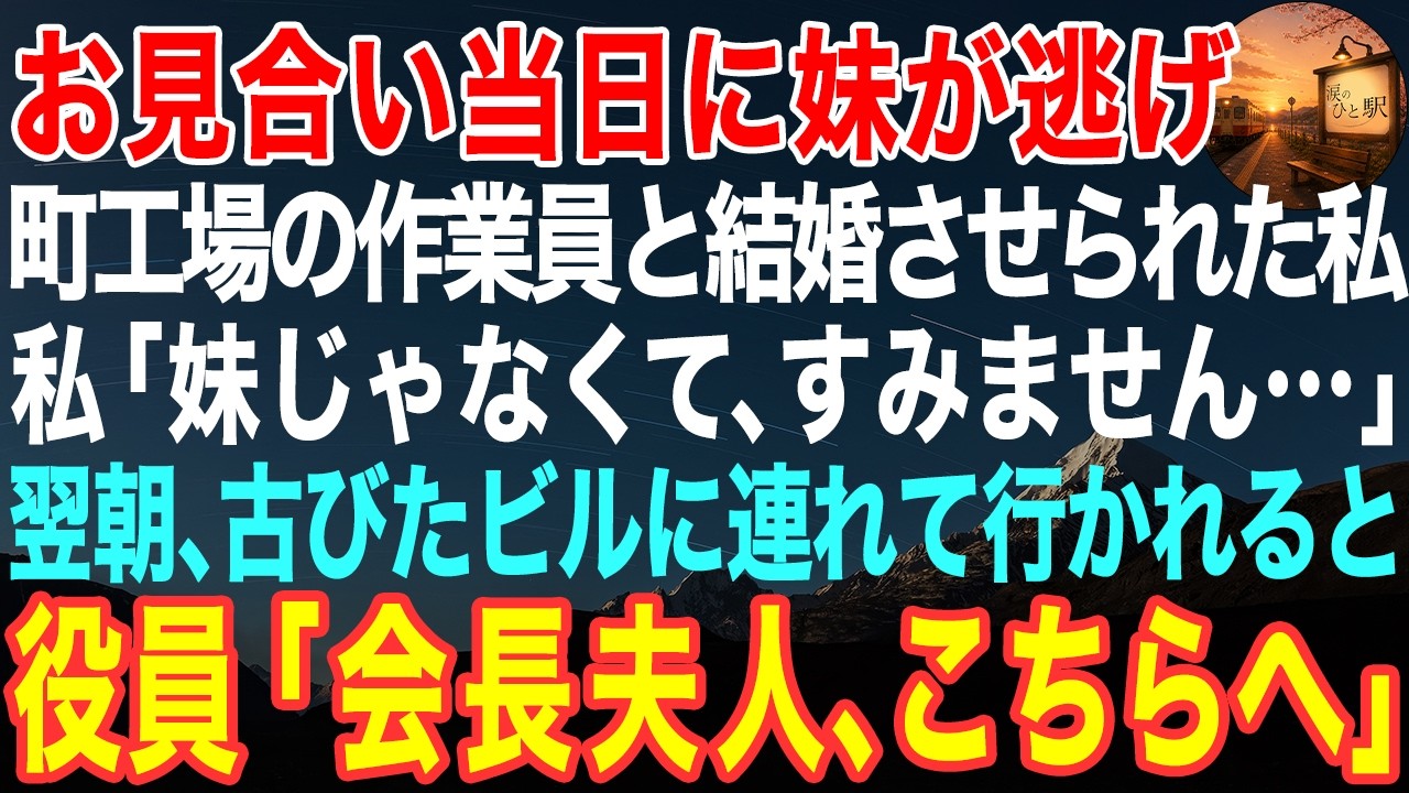 あの日、私は妹の身代わりとしてお見合いの席に座った。すり切れた鞄を握りしめ、畳に手をついて「妹じゃなくてすみません」と謝るのが精一杯だった」地味で口下手で、誰かの代わりでしかなかった私——そんな私に、相手の男性は静かにこう言ったんだ。「謝らなくていいです。来てくれたのがあなたでよかった。」その言葉だけで、冷え切っていた心が少しだけ溶けた気がした」それなのに翌朝、古びたビルの最上階で、大勢のス...