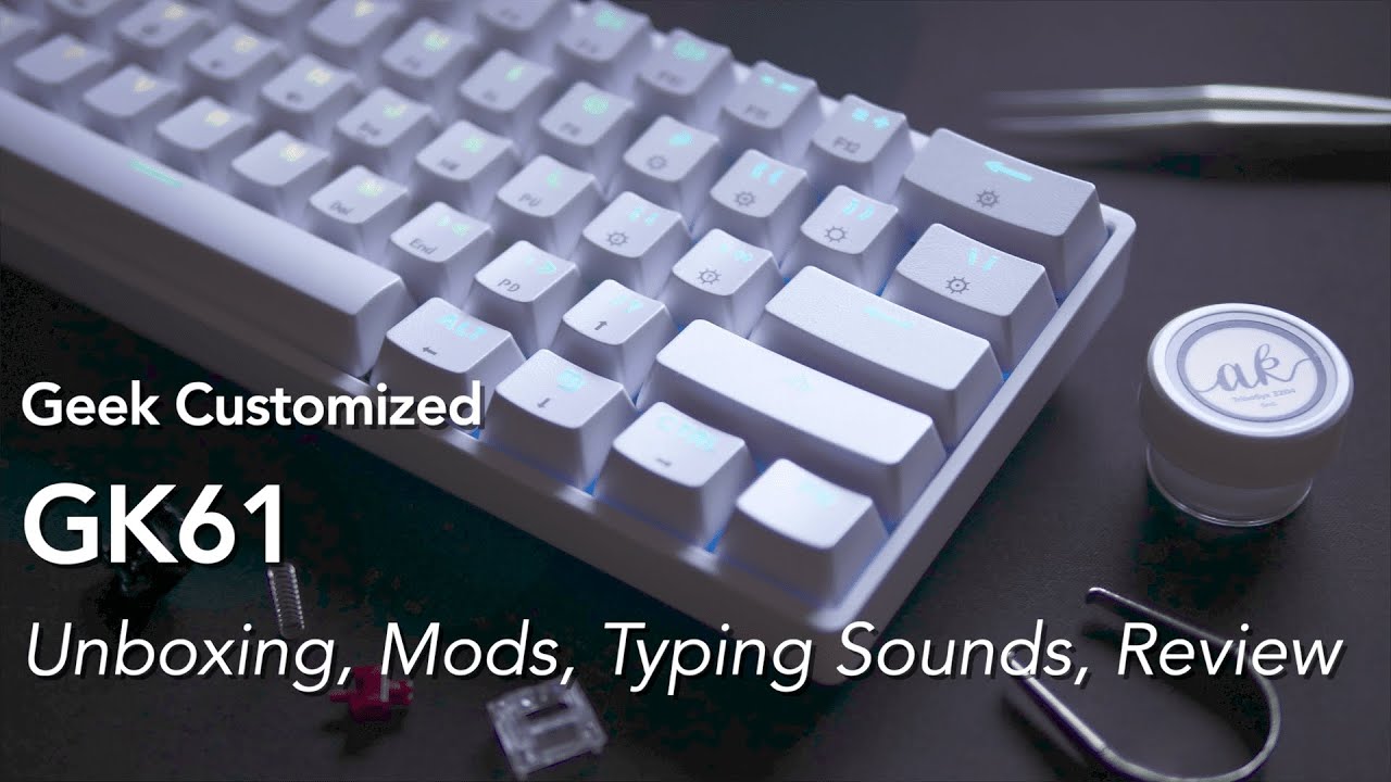 Geek Customized GK61 Mechanical Keyboard Unboxing Mods Typing Sounds Review (Gateron Optical Red