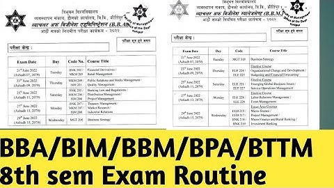 Breaking News- EXAM ROUTINE OF BBA /BBM/BIM/BTTM /BMS 8TH SEMESTER |STARTING FROM ASAR 7 2079