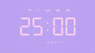 25 Min Digital Countdown Timer with Simple Beeps 💕💜