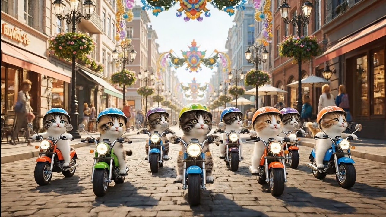 Cute Cats & Puppies Cycling Adventure | AI Cartoon for Kids😹😾😿Azim gm