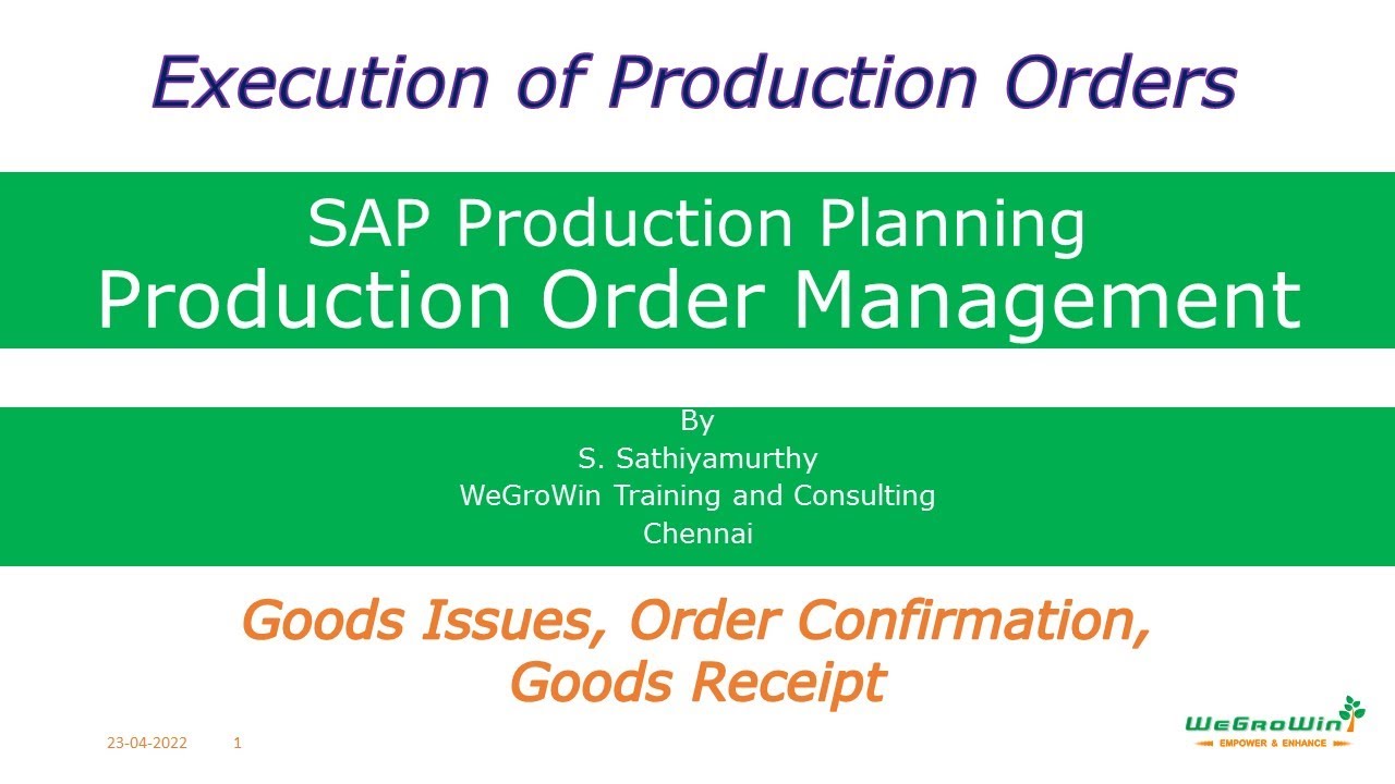 SAP PP | Production Execution in S/4HANA | GI, Confirmation & GR ...