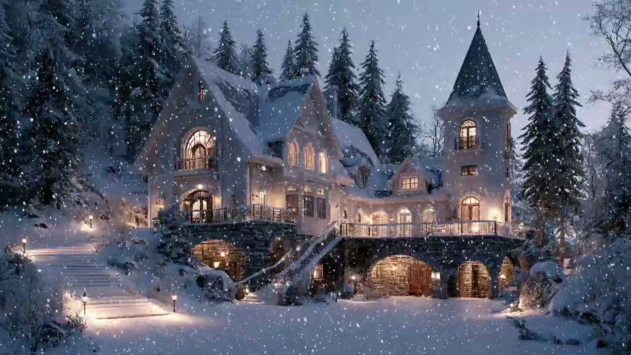 Magical Winter Castle ❄️ Snowfall Night, Warm Lights & Peaceful Ambience for Deep Sleep