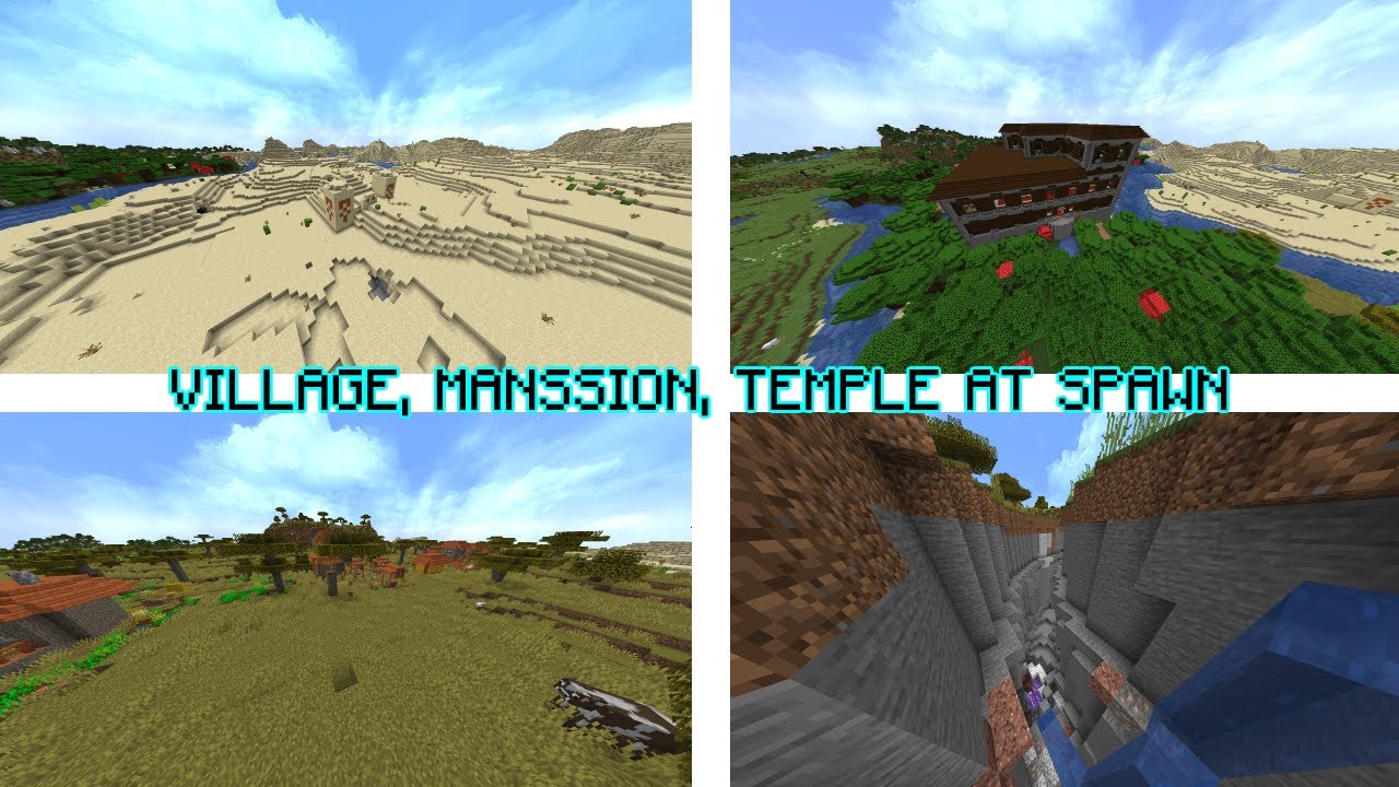 Village, Mansion and Desert Temple At Spawn - Minecraft Java Edition ...