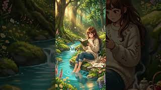 Calm Golden Hour Forest Ambience | Cozy Book Reading by the Water
