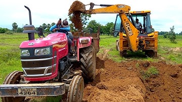 JCB 3dx Backhoe Loading Mud In Mahindra Yuvo 415 DI and Eicher Tractors | Jcb Tractor Cartoon Video