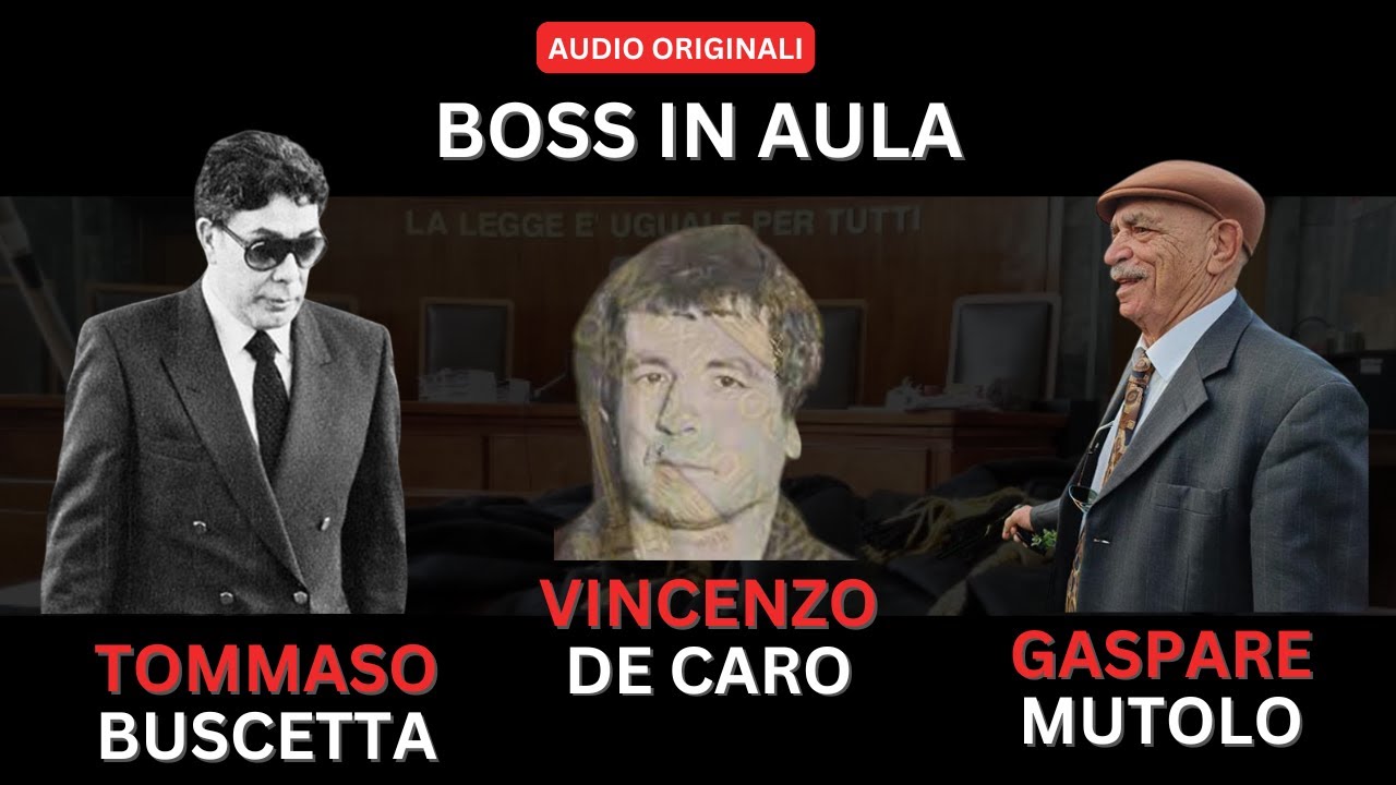 MAXIPROCESSO A COSANOSTRA: TOMMASO BUSCETTA, VINCENZO DE CARO E GASPARE MUTOLO DAVANTI ALLA SAGUTO