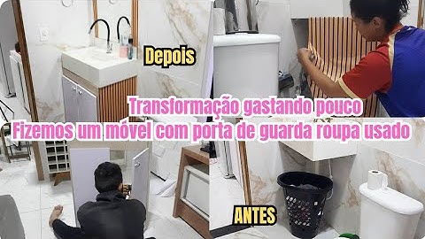 DIY: ARMARIO FEITO COM PORTA DE GUARDA-ROUPA| DECORAÇÃO NOVA NO BANHEIRO. #transformação