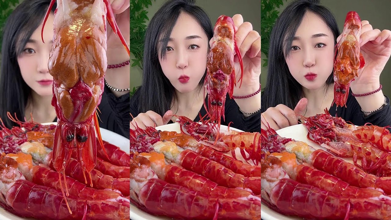 【Yummy】Eating show：Red Magic Shrimp🦐🦐#mukbang#Seafood#sashimi#gourmet#asmr