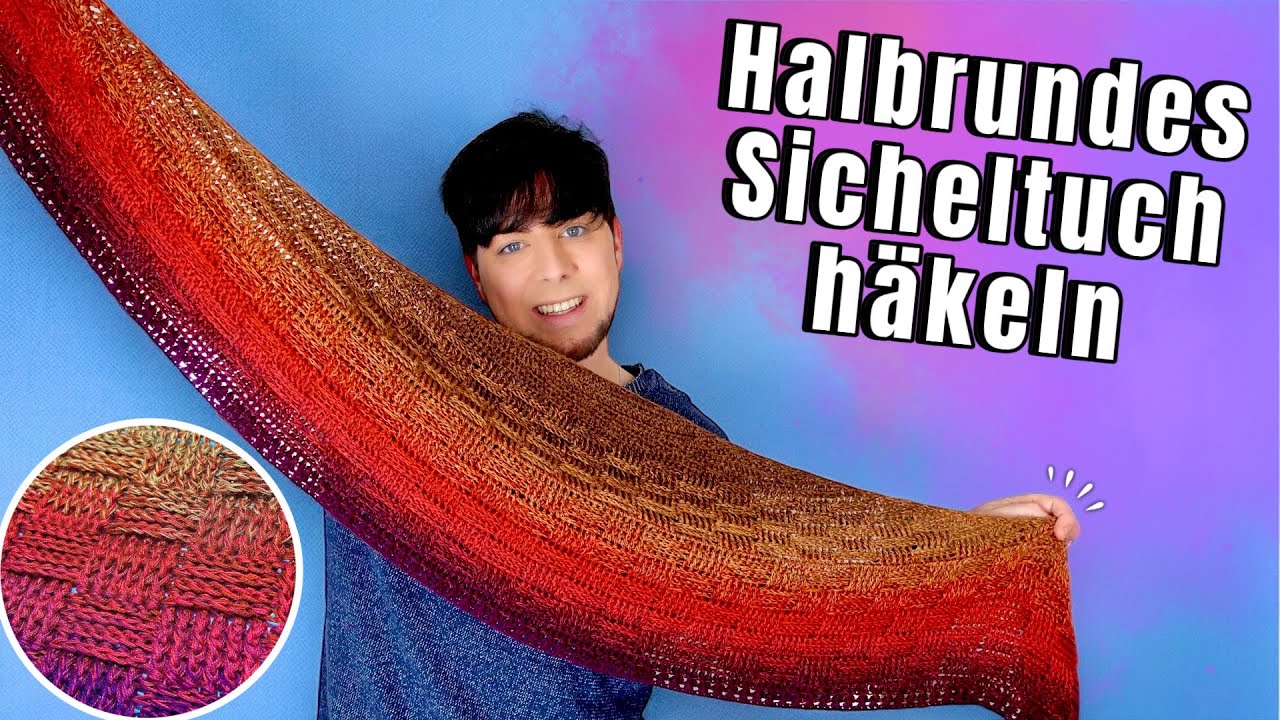 Flaches halbrundes Sicheltuch häkeln | grafisches Muster | Anfänger