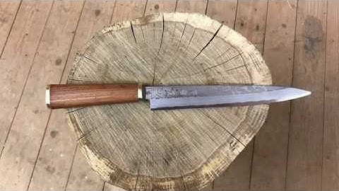 Making cherry wood handle for Yanagiba Damascus chef knife
