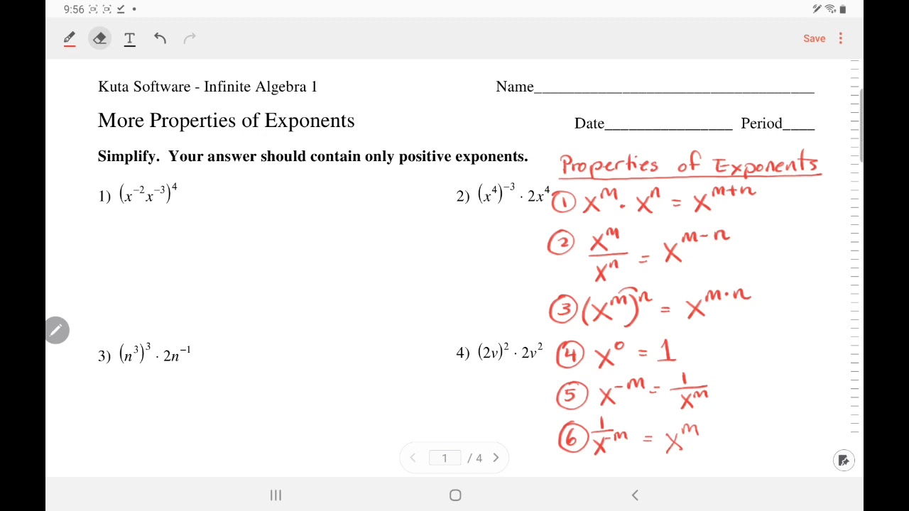 Kuta Software - Algebra 1: More Properties of Exponents (part 2