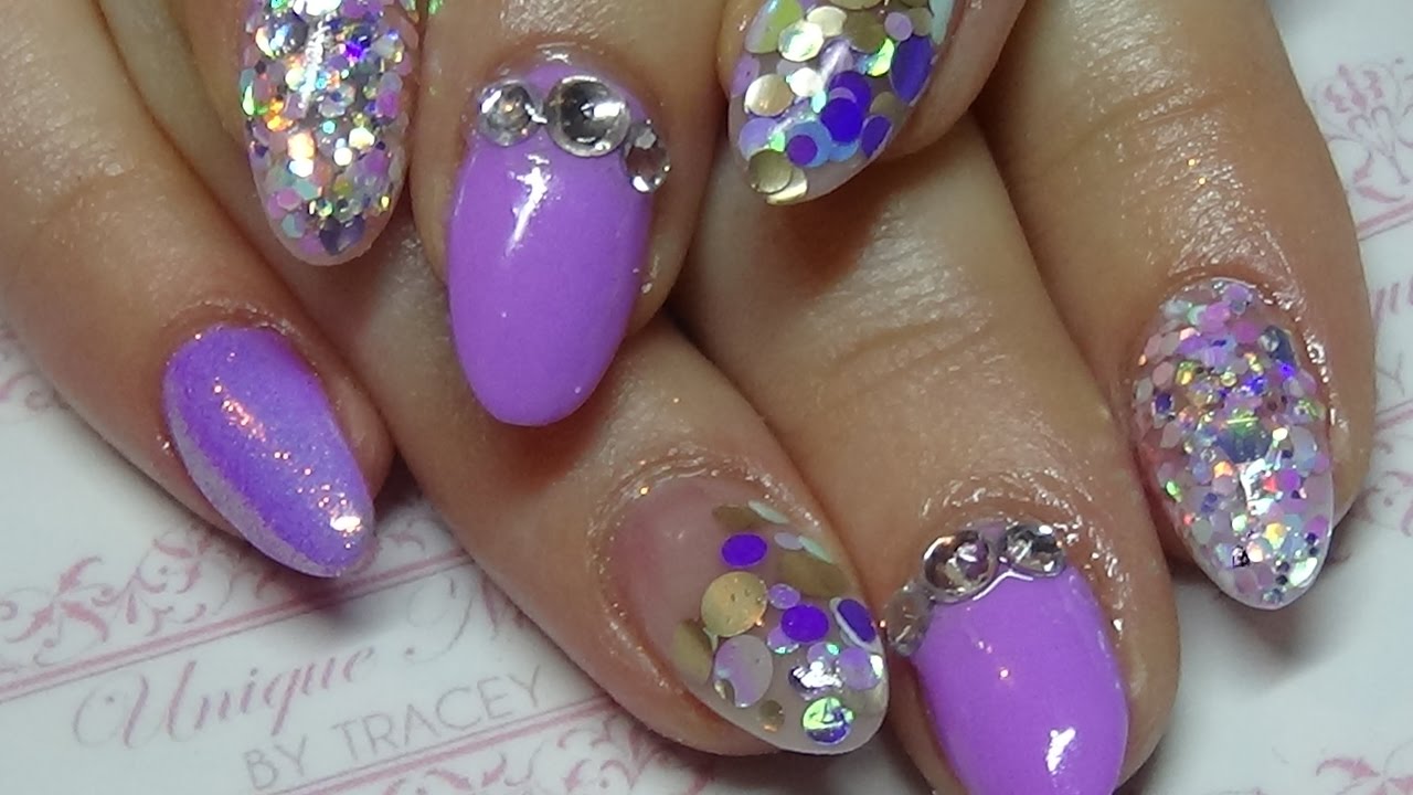 lilac gel nail design french tip