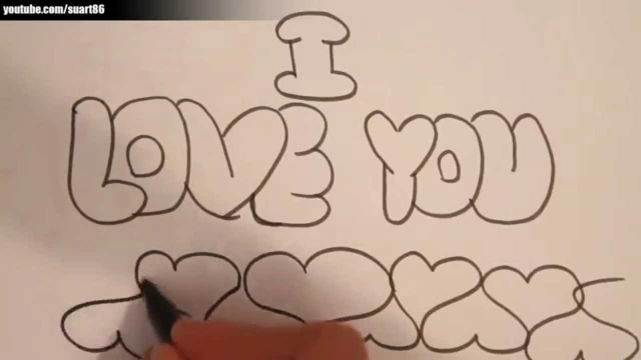 How to draw i love you in bubble letters - YouTube