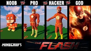 Minecraft Battle: NOOB vs PRO vs HACKER vs GOD: SUPERHERO FLASH Build challenge in Minecraft 13+