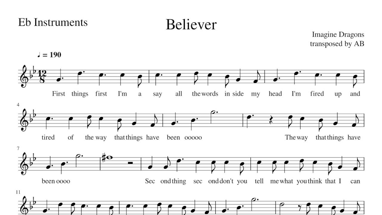 Believer Imagine Dragons Alto Sax Cover Sheet Music Pdf Lyrics Youtube
