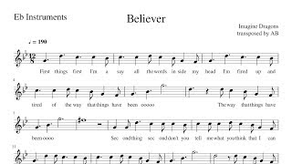 Believer (Imagine Dragons)- Alto Sax Cover | Sheet Music PDF | Lyrics chords