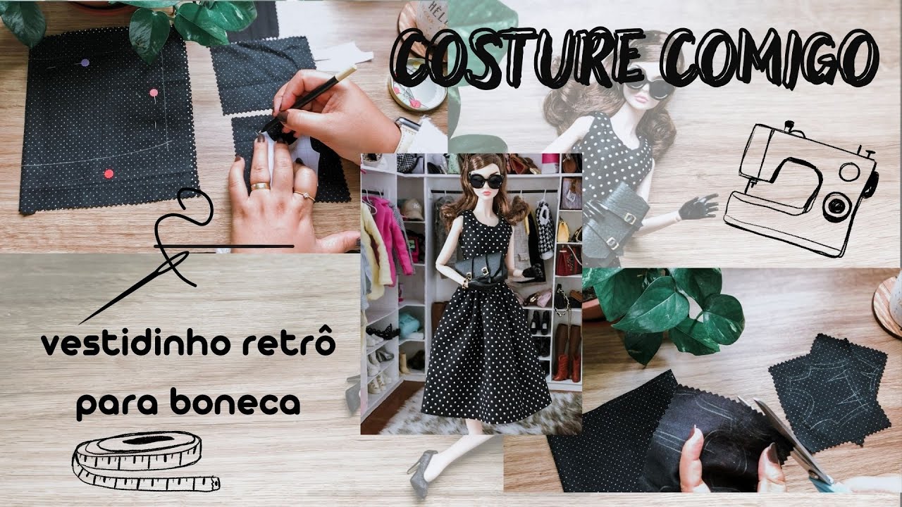 Costure comigo ♡ Vestidinho retrô para boneca Poppy/Barbie ♡ #relaxingmusic #relaxingvideo