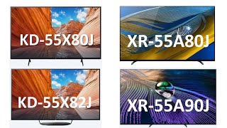 Sony KD-55X80J vs KD-55X82J vs XR-55A80J vs XR-55A90J comparison 2021 TV 4K Arvizas | Sony compare