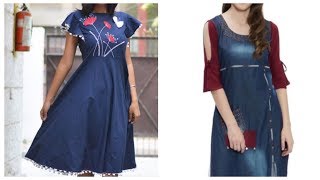 New embroidered denim suit design ideas,jeans kurti style ideas screenshot 3