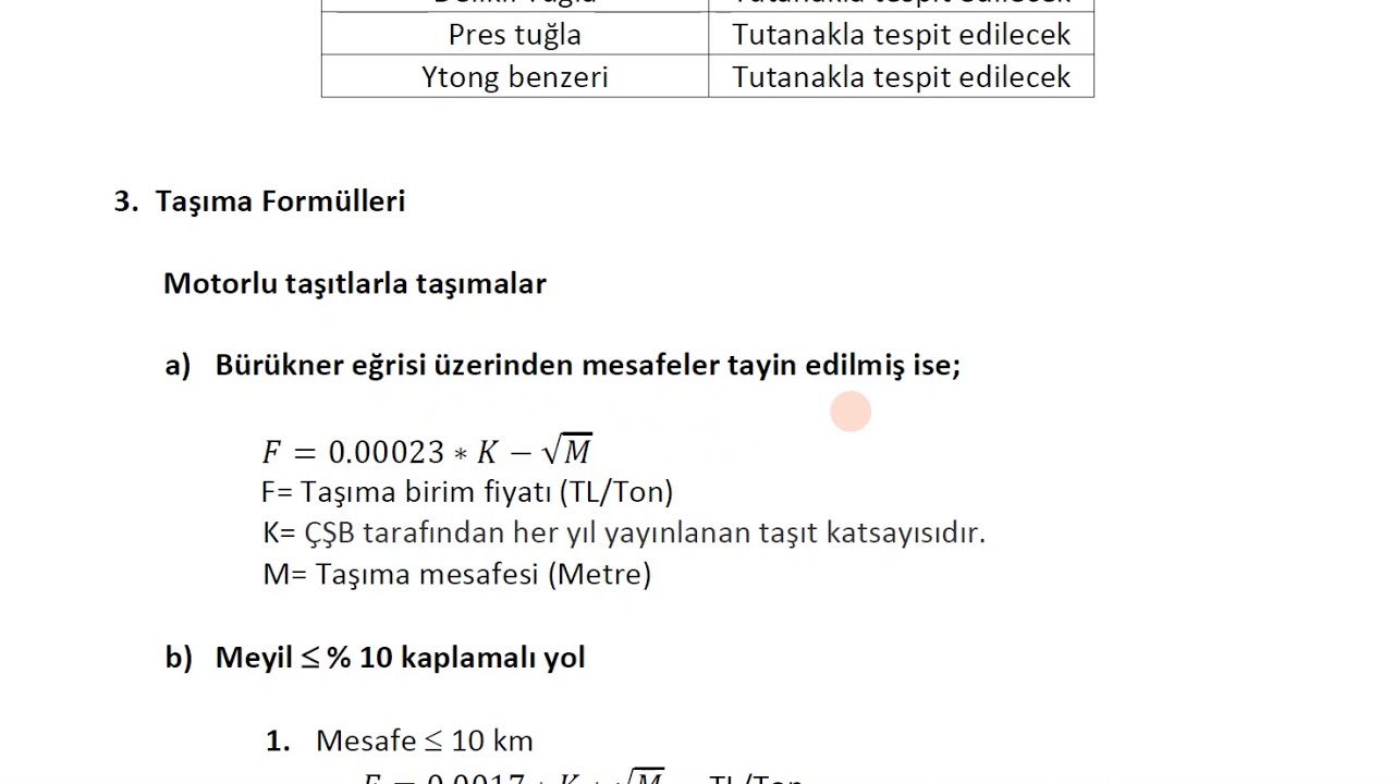 MALZEME TAŞIMA NAKLİYE HESABI