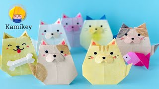 【折り紙】いぬまる・ねこまる　Dog &Cat Origami (カミキィ kamikey)