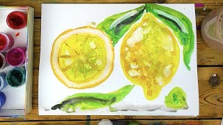 картинка: Как нарисовать ЛИМОН красками ГУАШЬ - урок рисования для детей