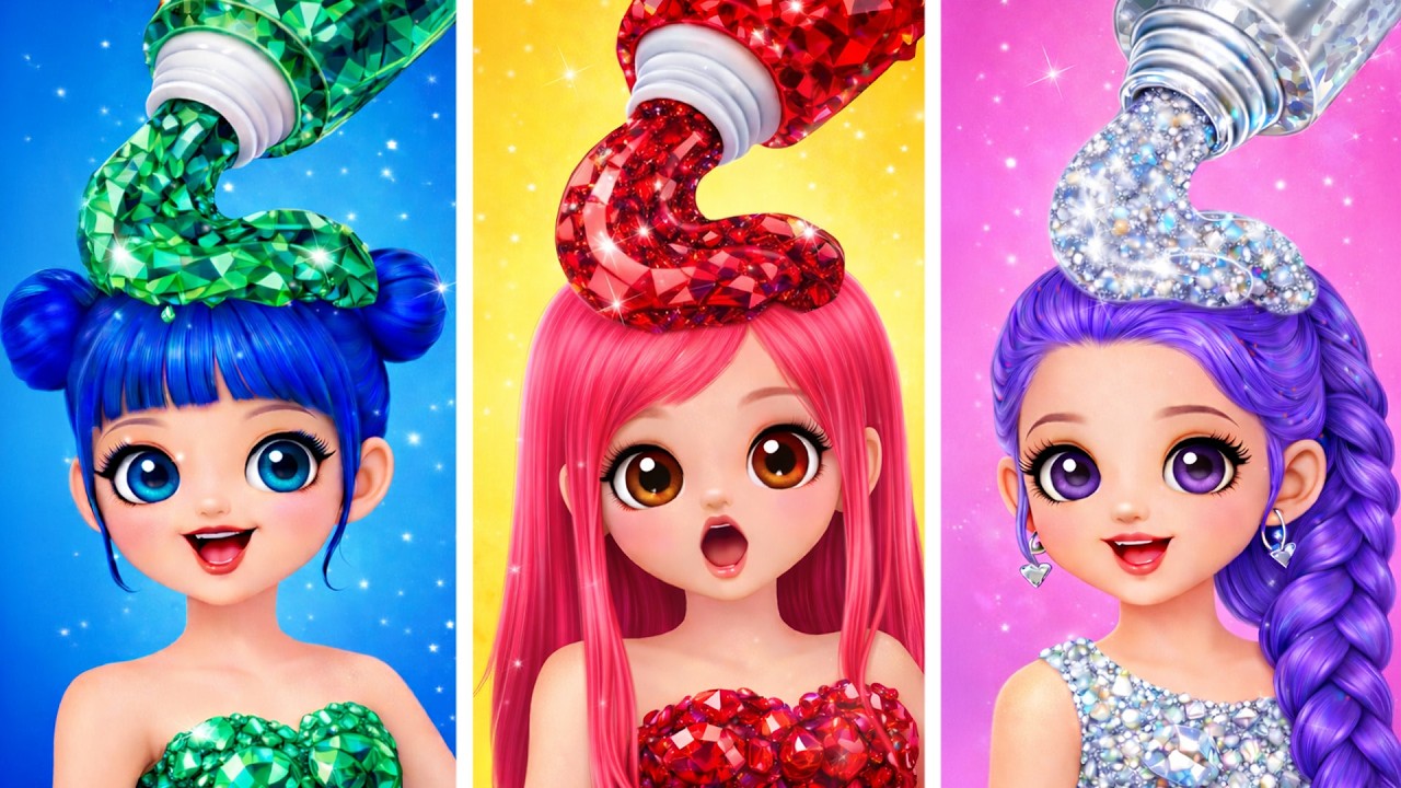 K-Pop Demon Hunters: Esmeralda vs Oro vs Amatista Fashion Makeover! Batalla Makeover Huntrix