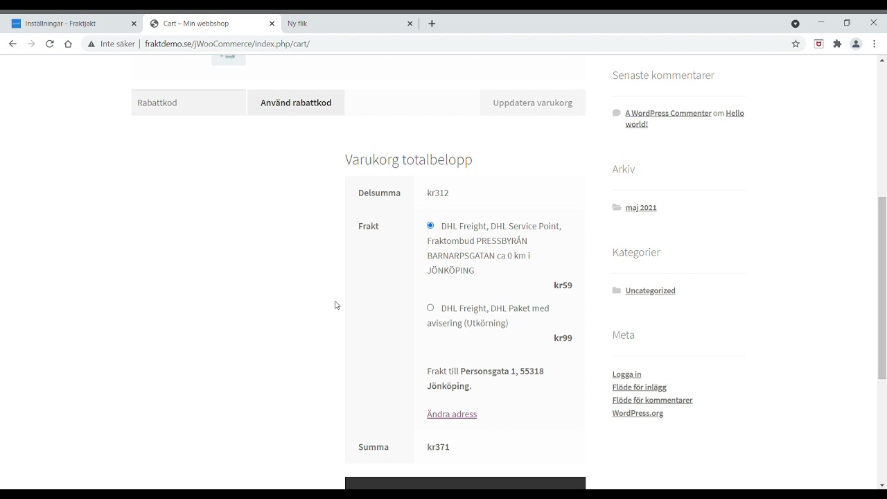 Fraktjakt WooCommerce del 2