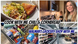 COOK WITH ME CHILI & CORNBREAD | WALMART GROCERY SHOP WITH ME