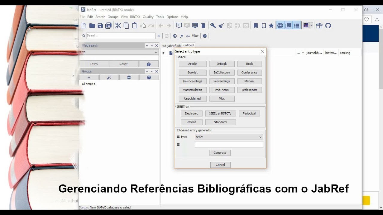 Quadro 1-Conteúdo de um arquivo BibTeX utilizado pelo JabRef para