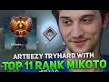 Arteezy Tryhard with Top 11 Rank Mikoto in Team!