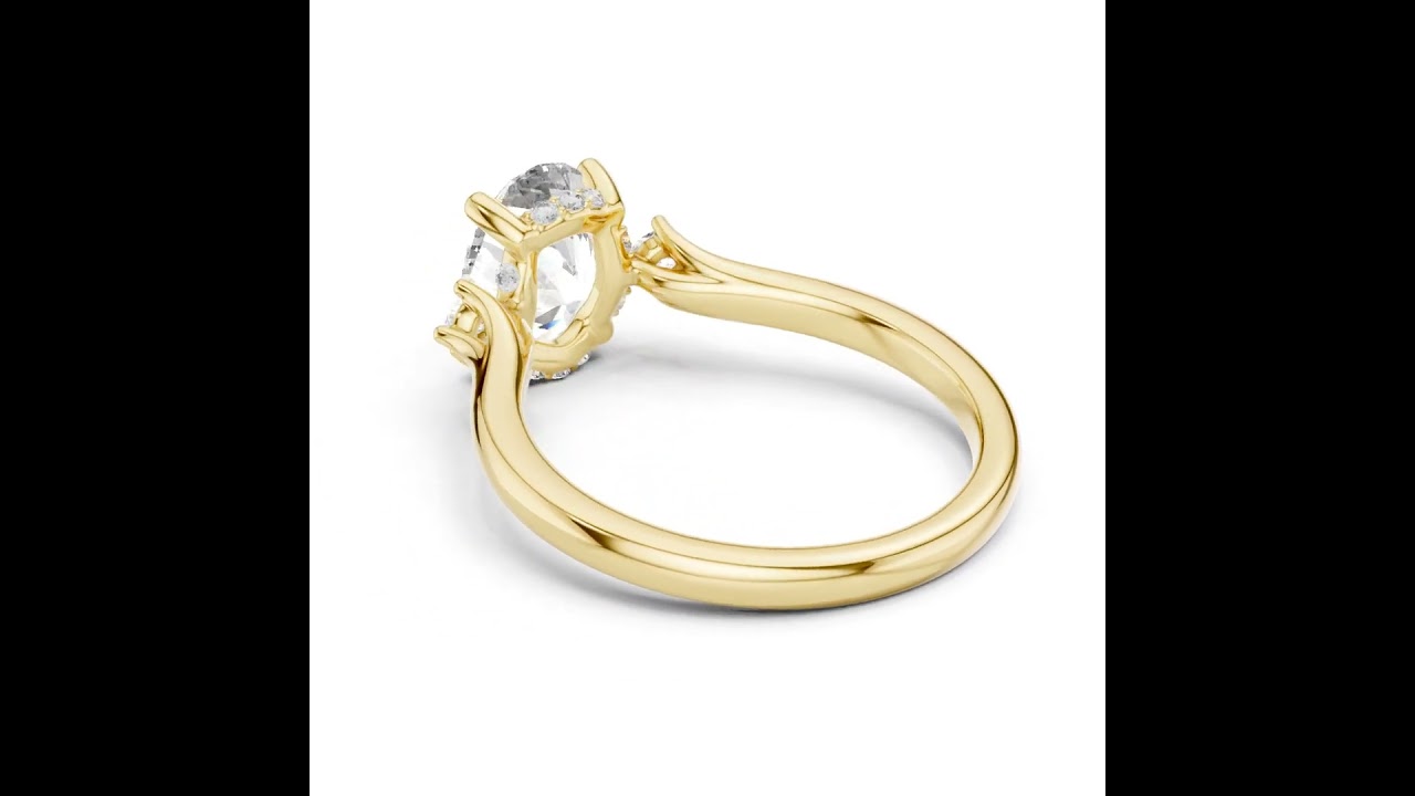 Oval Cut Three-Stone Ring with Hidden Halo & Cathedral Shank