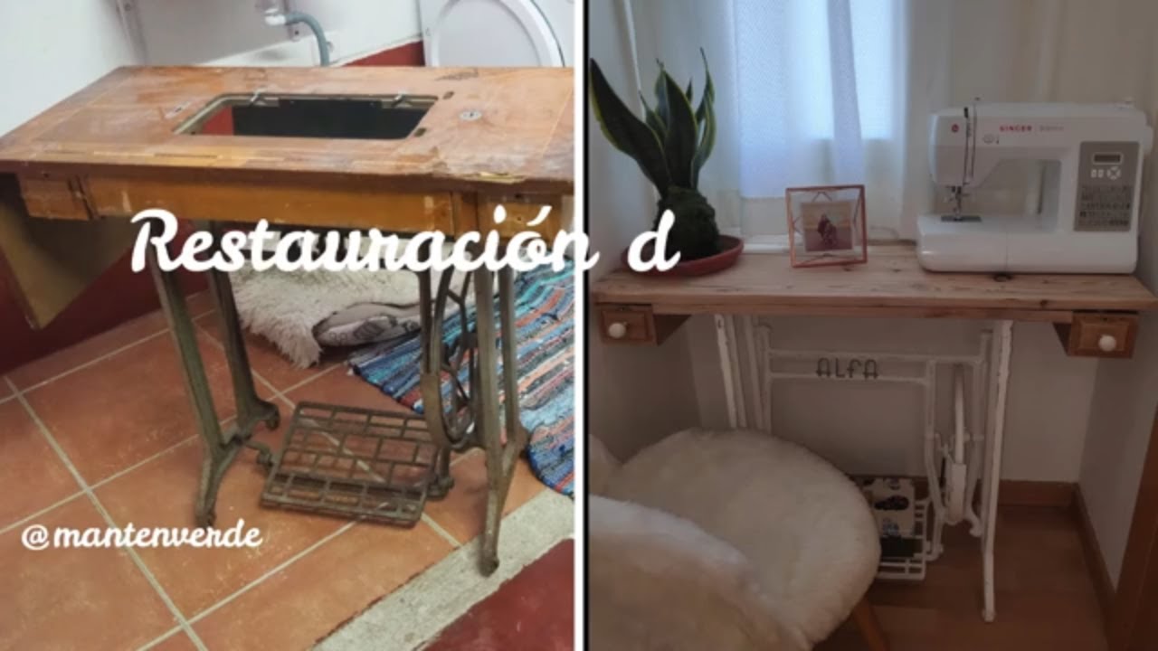 Restauración de mueble antiguo / mesa de maquina de coser 