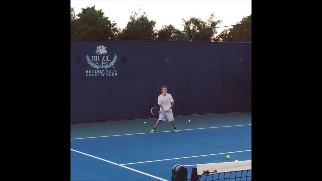 Justin Bieber's first tennis lesson in Los Angeles   September 22, 2014