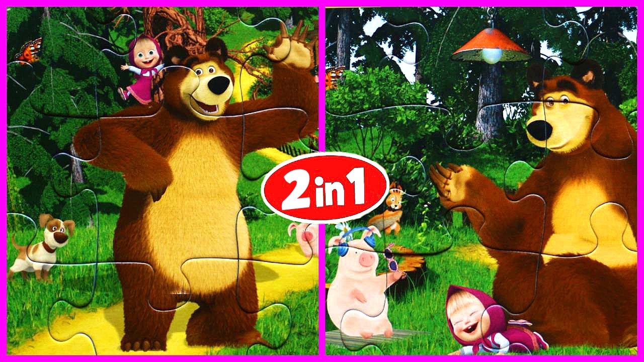 Masha and the bear solving jigsaw puzzles for kids danik and