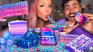 ASMR GALAXY HONEYCOMB, EDIBLE SAMSUNG GALAXY PHONE, RAINBOW CAKE *MOST POPULAR ASMR FOOD* MUKBANG 먹방