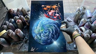 EARTH is NOT FLAT  Planetary Sailer   SPRAY PAINT ART by Skech