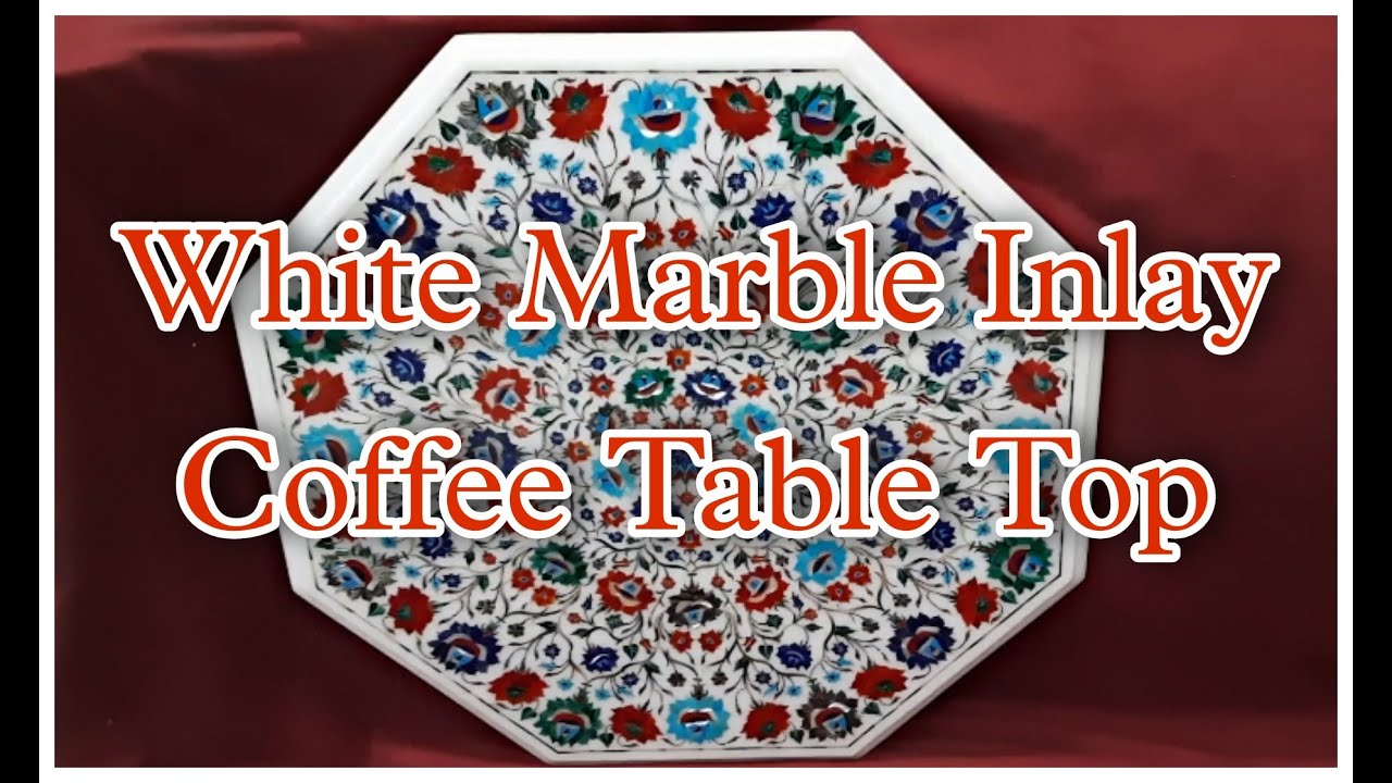WHITE MARBLE INLAY COFFEE TABLE TOP