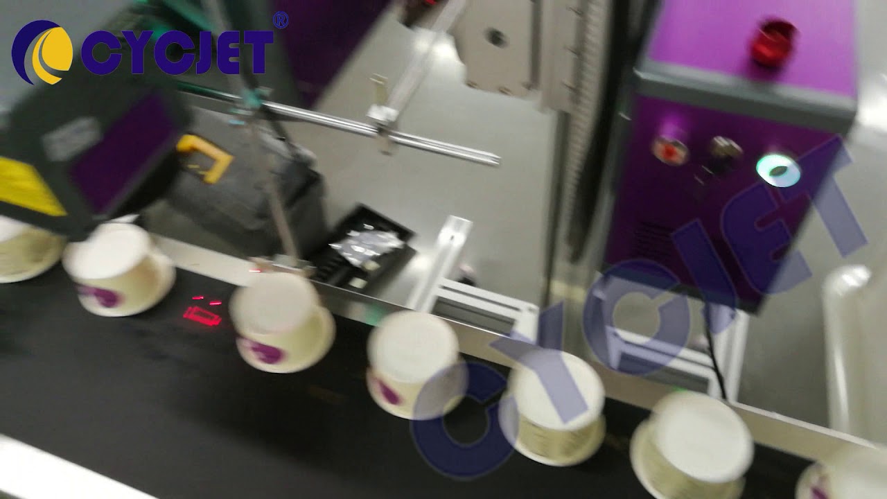 Paper/cup Coding CYCJET Ice cream Paper Cup Fly Laser Coding Machine/How to print paper ...