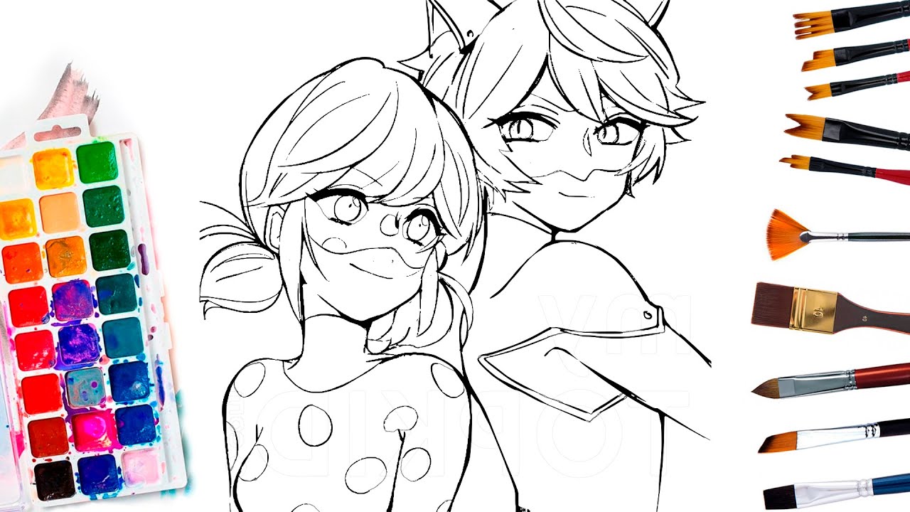 Cute Miraculous Ladybug & Cat Noir Coloring And Drawing | Marinette ...