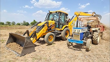 JCB 3DX Fully Loading Mud in Swaraj 735 FE Tractor | Jcb Loading Mud Tractor | Mud Unloading Trolley