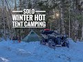 Solo Winter Hot Tent Camping - Winches, Bad Weather, Fish n Chips, Beer w/ My Dog