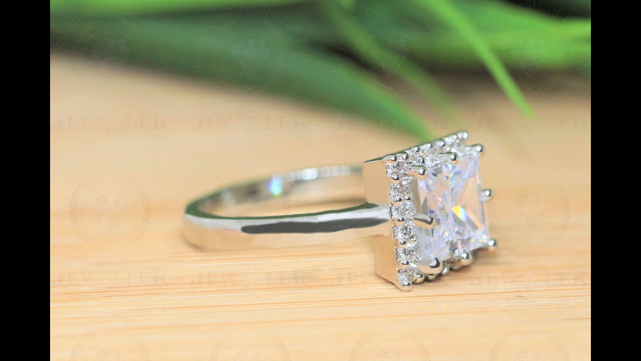 Forever One Colorless Princess Cut Moissanite Ring/ Custom Halo Wedding Ring/ Engagement Ring
