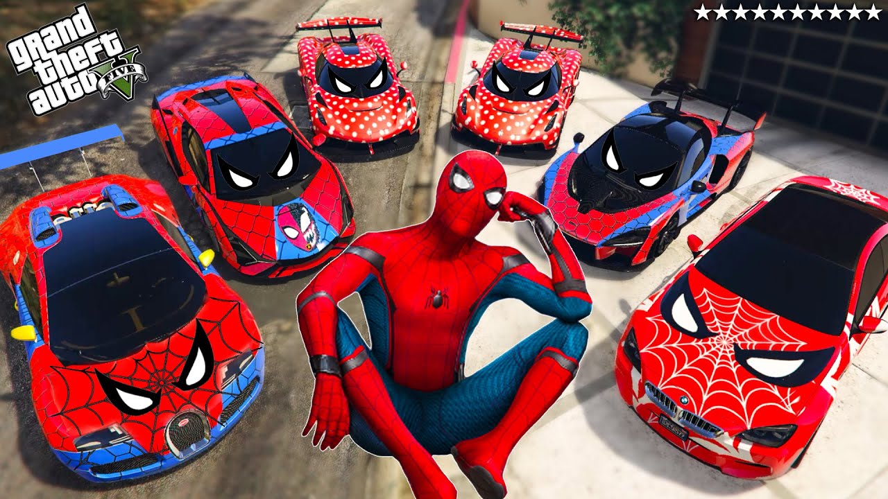 GTA 5 - Stealing SPIDERMAN Super Cars with Franklin! (Real Life Cars 